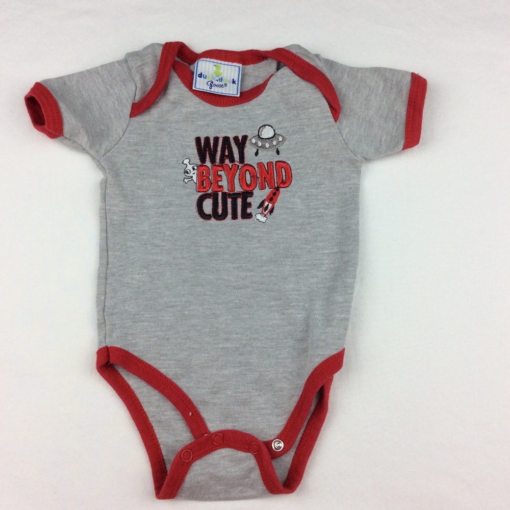 🍼 6/$18 Way Beyond Cute Gray and Red Onesie